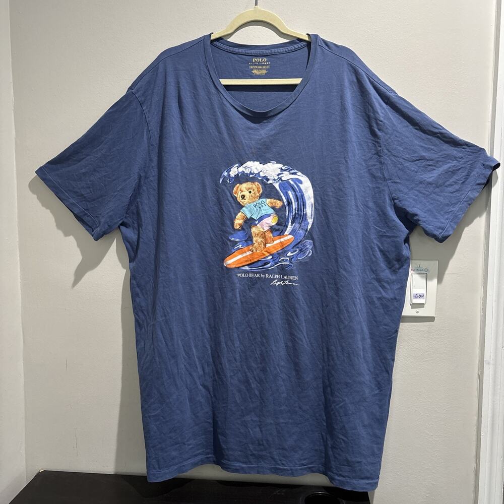 Polo Bear Shirt Mens 2XLT Adult Blue Ralph Lauren Surf Tee Beach Summer 1992